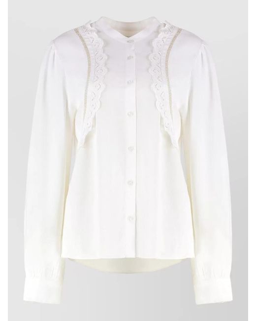 Isabel Marant White Filippa Blouse Viscose Rounded Hem Lace