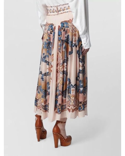 Farm Rio Multicolor Pleated Skirt Belted Waist Buttoned Cuffs