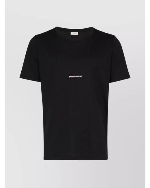 Saint Laurent Black Cotton Crew Neck Logo T-Shirt for men