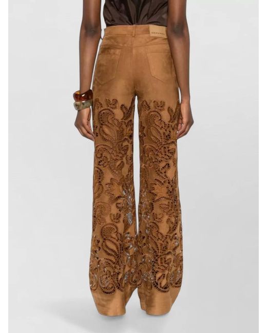 ERMANNO FIRENZE Brown High Waist Wide Leg Trousers Laser Cut