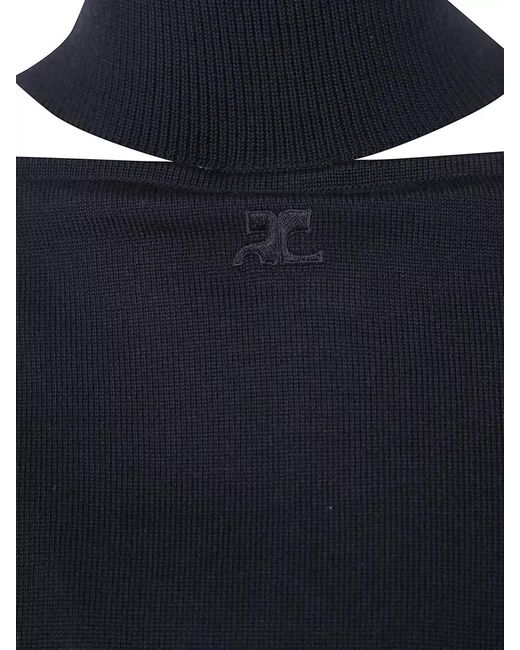 Courreges Blue Merino Wool Turtleneck Sweater Cutout Detail
