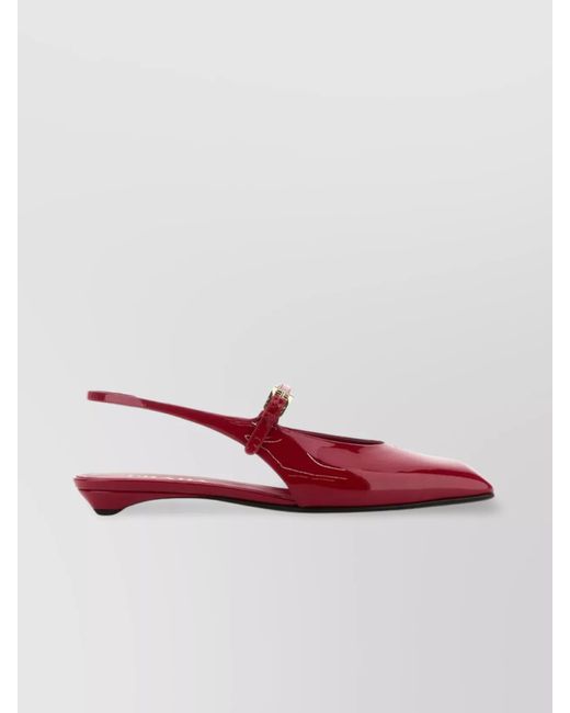 Prada Red Leather Ballerinas With Buckle Detail And Pointed Toe