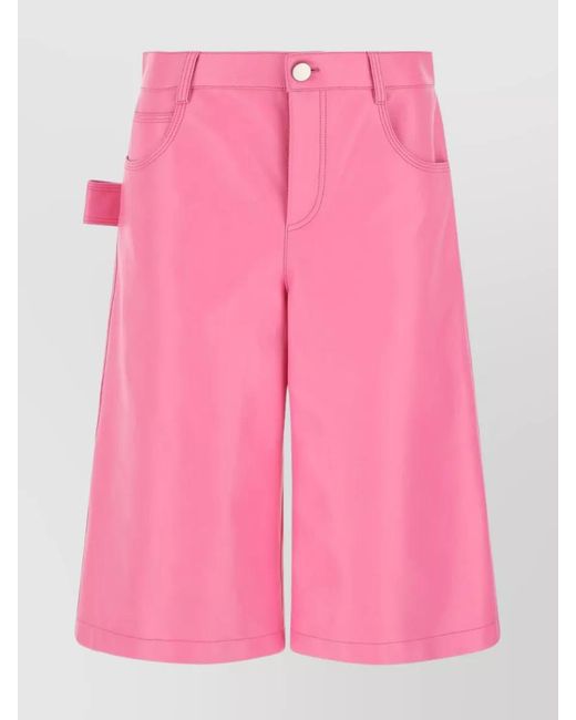 Bottega Veneta Pink Nappa Leather High-Waisted Wide Leg Shorts