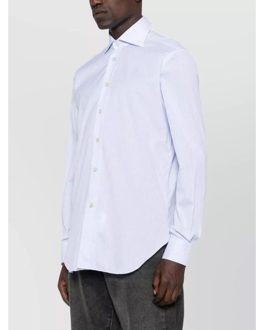 Kiton White Striped Cotton Long-Sleeve Shirt for men