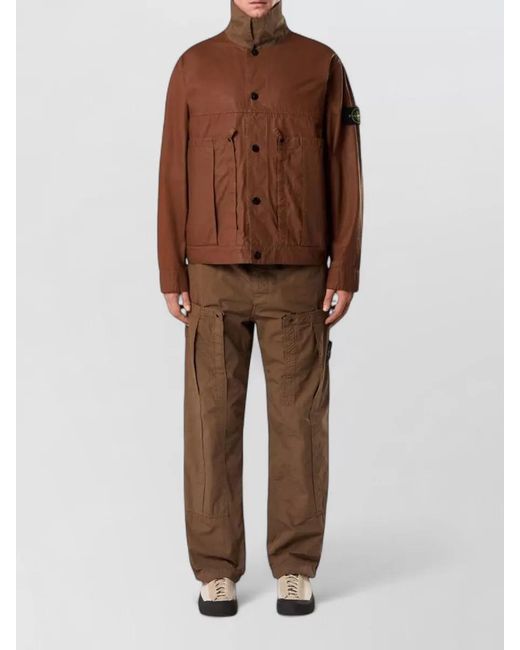 Stone Island Brown Cotton Ripstop Jacket Double Layer Design for men