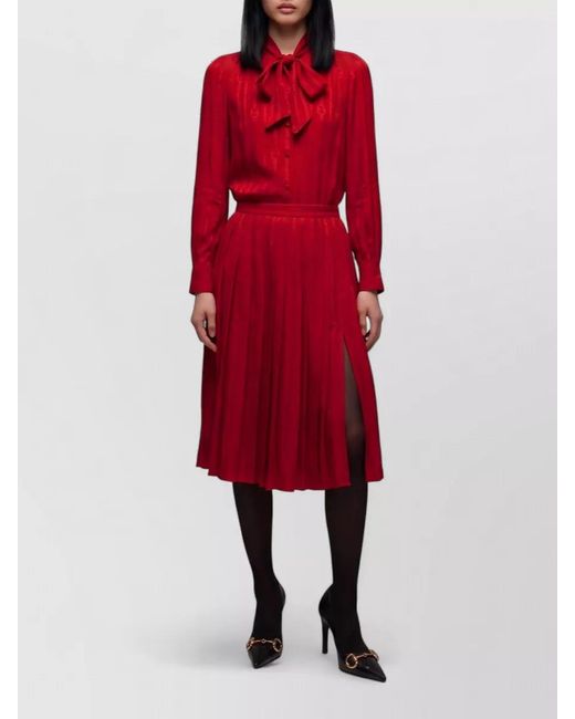 Gucci Red Silk Jacquard Pleated Mid-Rise Midi Skirt