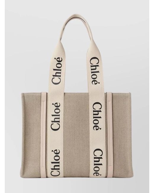 Chloé Natural Woody Medium Linen Tote Bag