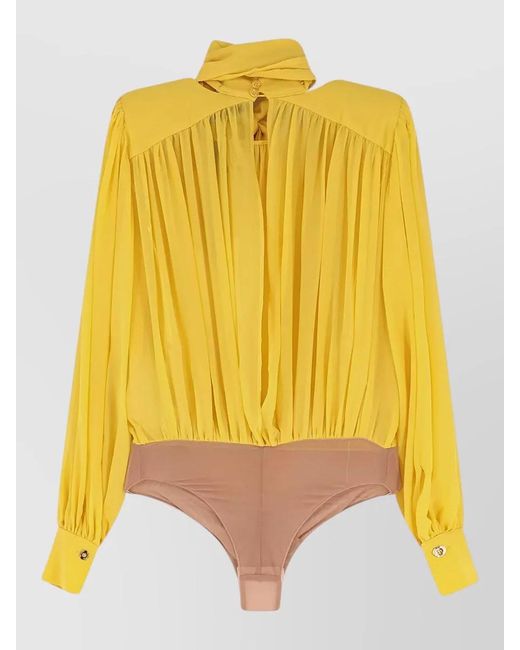 Elisabetta Franchi Yellow Silk Long-Sleeve Blouse