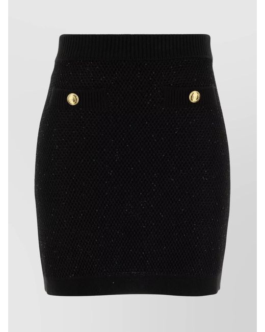 Elisabetta Franchi Black Cashmere Ribbed Mini Skirt