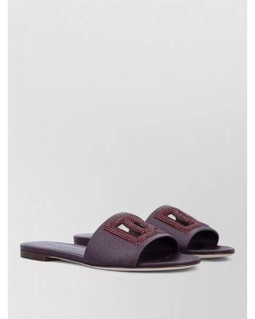 Dolce & Gabbana Purple Calfskin Dauphine Suede Formal Slide Sandals