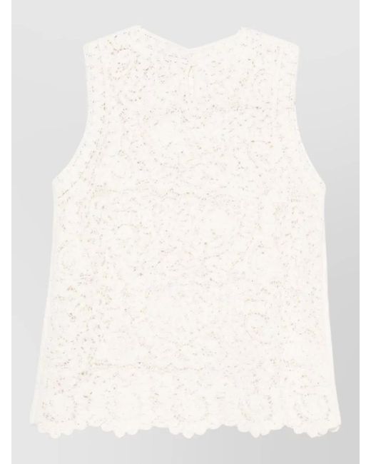 Semicouture Natural Lace Top Round Neckline Scalloped Hem