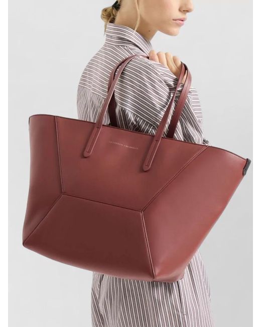 Brunello Cucinelli Red Monili Leather Tote Bag