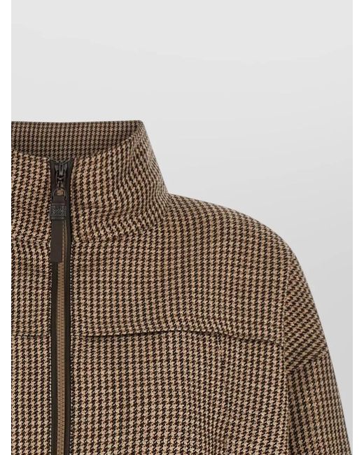Brunello Cucinelli Brown Zipper Pull Jacket Prince Of Wales Wool