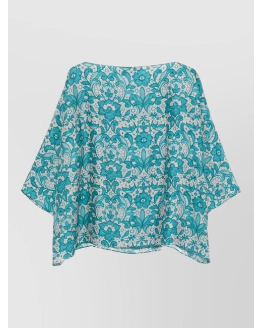 Gianluca Capannolo Blue Laura Silk Blouse Floral Pattern Sleeves