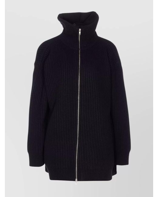 MM6 by Maison Margiela Blue Wool Blend Ribbed Oversized Zip Cardigan Dress