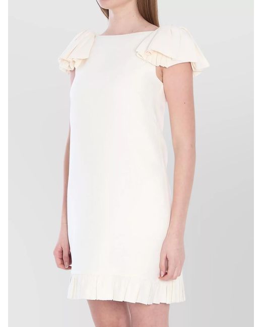 Valentino Garavani White Silk Wool Sleeveless Boat Neck Mini Dress
