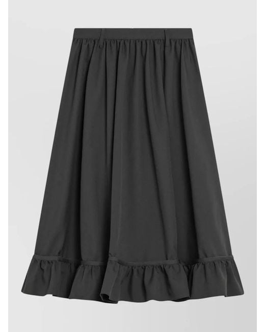 MM6 by Maison Margiela Black Flared Skirt Ruffled Hem Midi Design