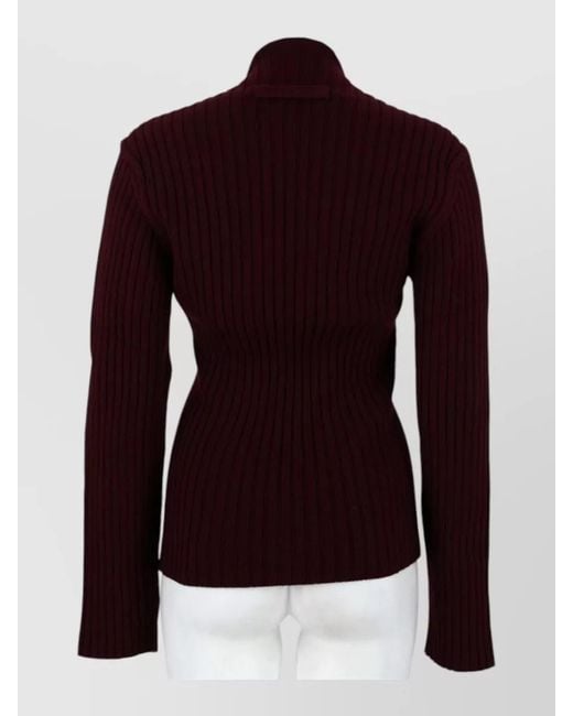 Victoria Beckham Purple Long Sleeve High Neck Ribbed Knit