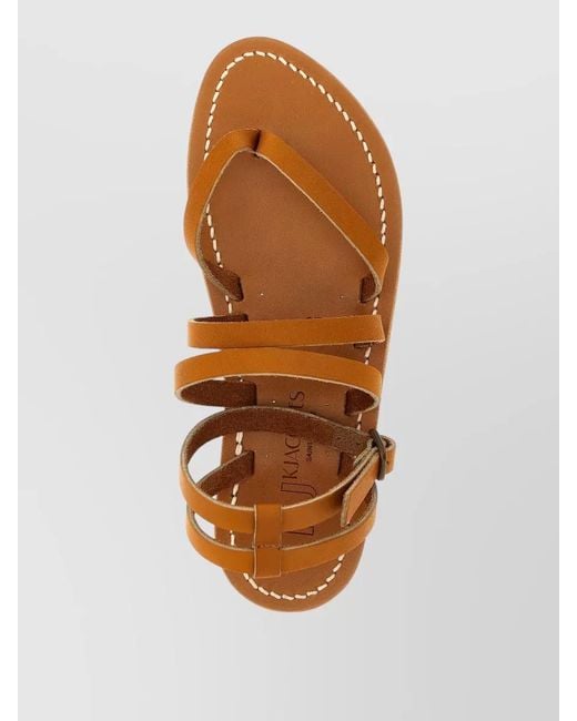 K. Jacques Brown Flat Sole Strappy Open Toe Ankle Strap Sandals