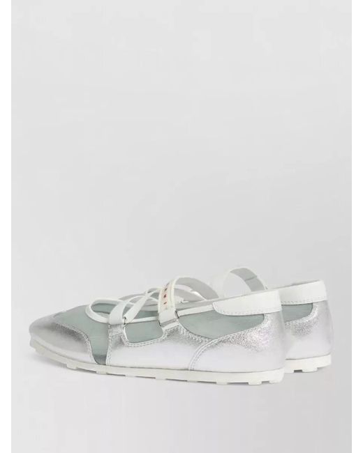 Marni White Ballerina Shoes Strappy Design Metallic Finish