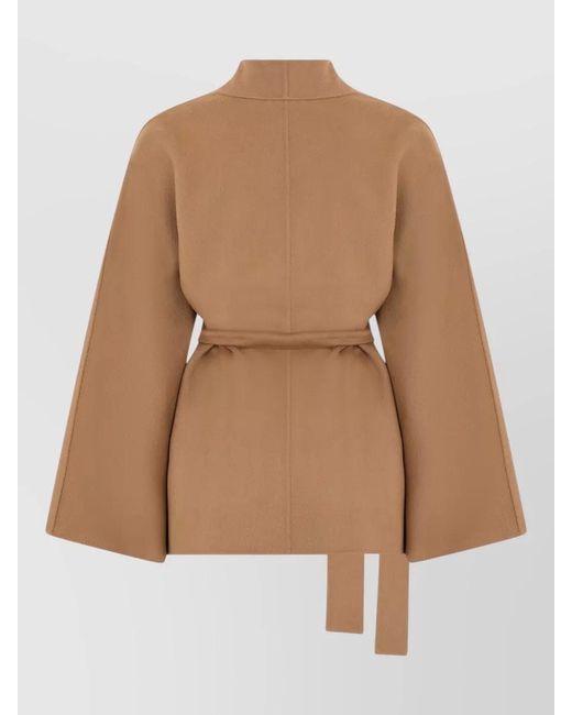 Max Mara Natural Belted Cape Jacket V Neckline
