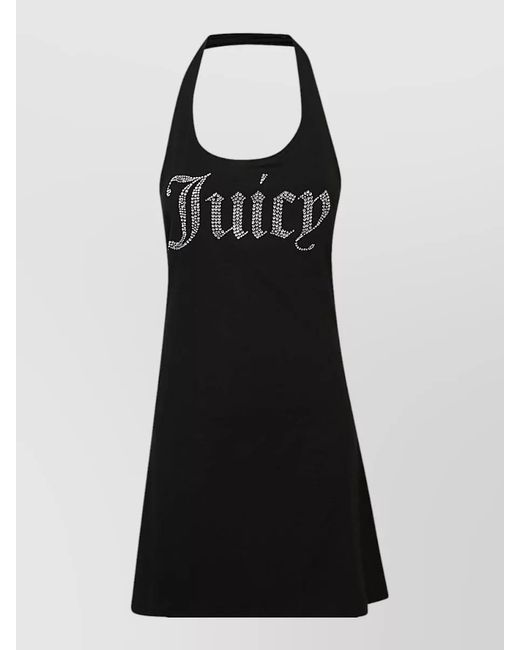 Juicy Couture Black Logo Halter Dress Sleeveless Short Flared Hem