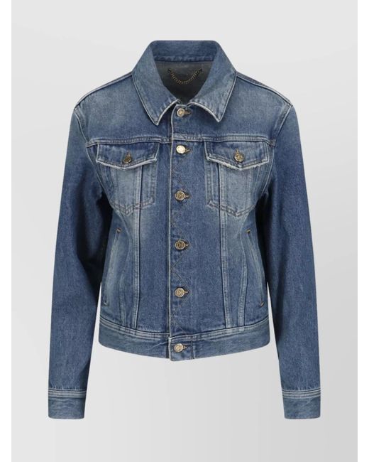 Golden Goose Deluxe Brand Blue Flap Pocketed Collar Stitched Denim Jacket