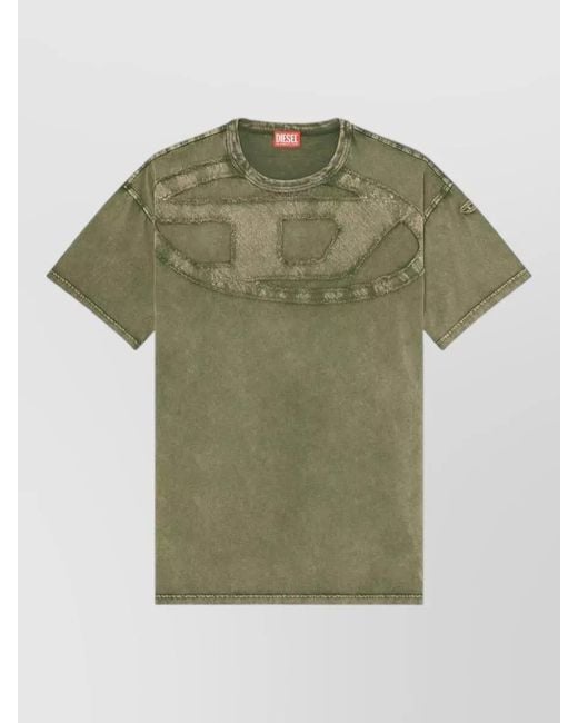 DIESEL Green Crewneck T Shirt Distressed Detailing for men