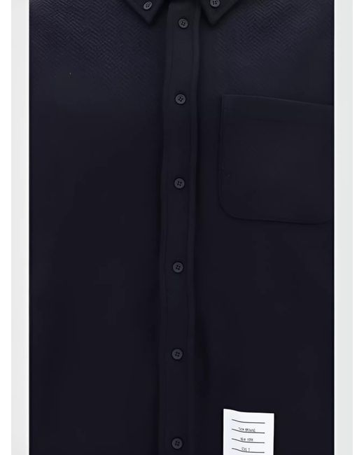 Thom Browne Blue Oversized Herringbone Shirt for men