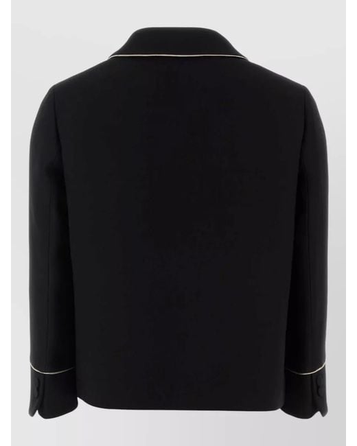 Fendi Black Piping-Detail Front-Pockets Blazer