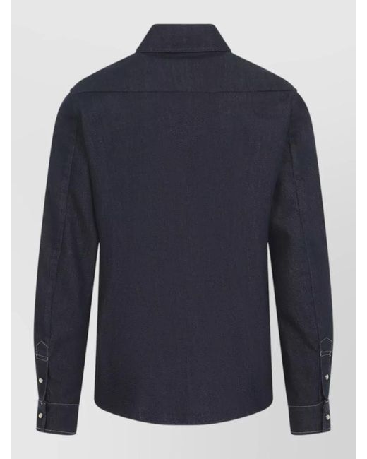 Moncler Blue Denim Western Shirt Pointed Collar Pockets for men