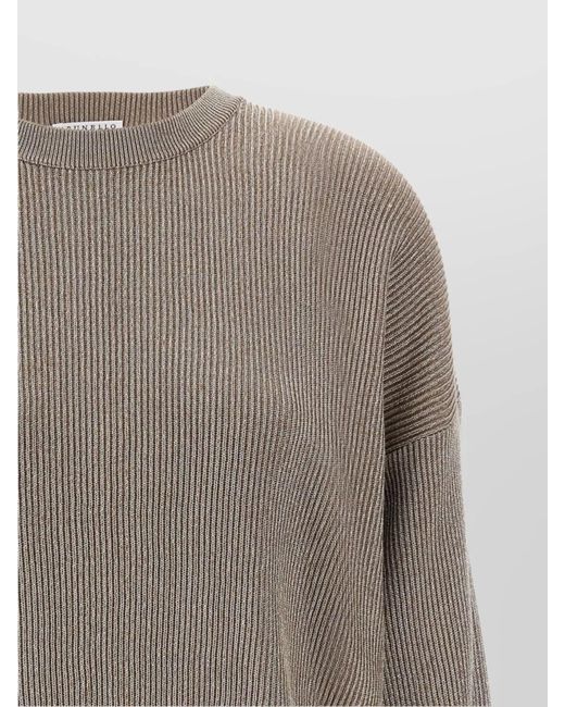 Brunello Cucinelli Gray Metallic Cotton Crew-Neck Jumper