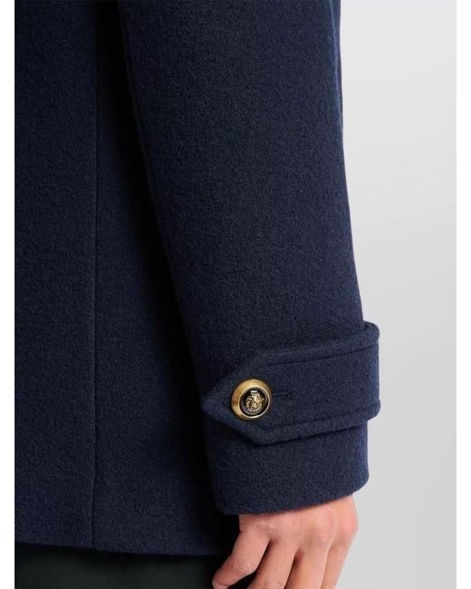 Balmain Blue Double Breasted Coat Notch Lapels Buttons for men