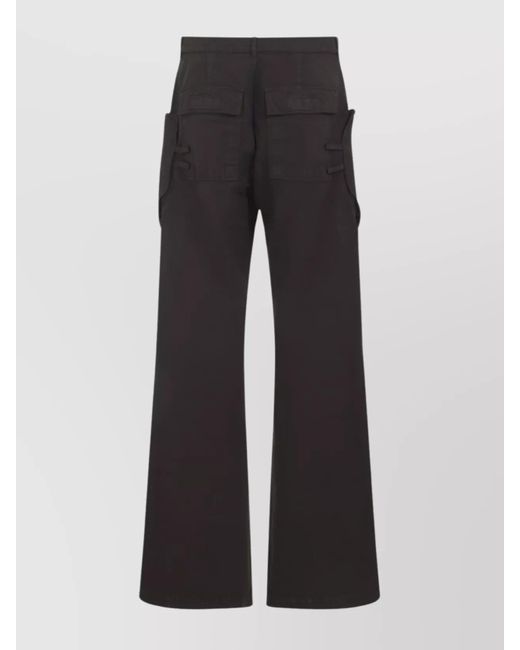 Rick Owens Black Cotton Low-Rise Wide-Leg Cargo Trousers for men