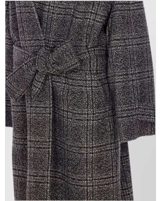 Balenciaga Gray Wool Checked Belted Single Breasted Coat
