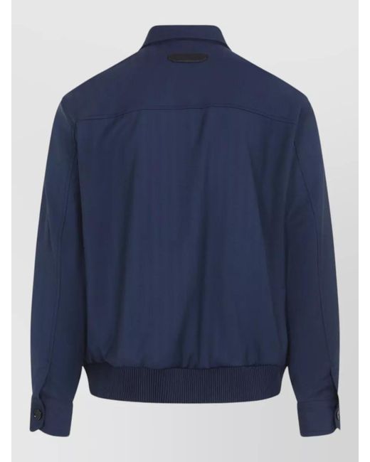 Brioni Blue Wool Jacket Flap Pockets Ribbed Hem for men