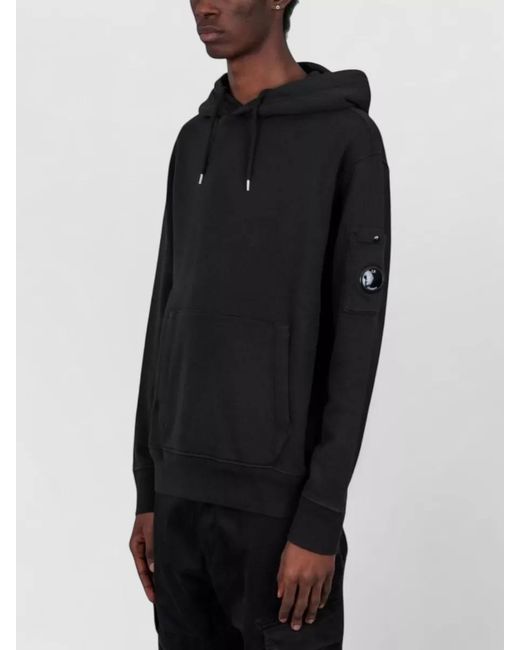 C P Company Black Hooded Cotton Sweatshirt Arm And Front Pockets for men