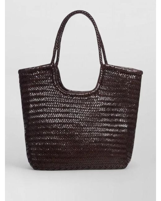 Dragon Diffusion Black Beach Bag Shopper Woven Texture Dual Handles