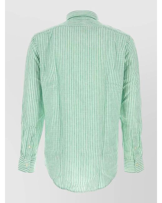 Polo Ralph Lauren Green Linen Blend Striped Long-Sleeve Shirt for men