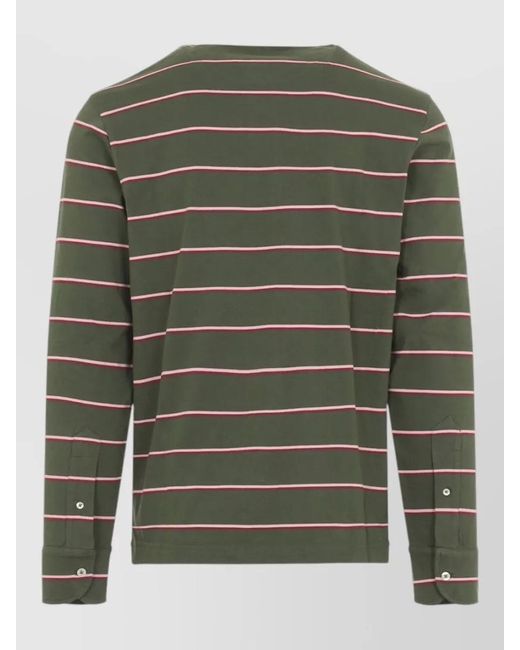 Etro Green Long Sleeve Striped Polo Shirt Collar for men