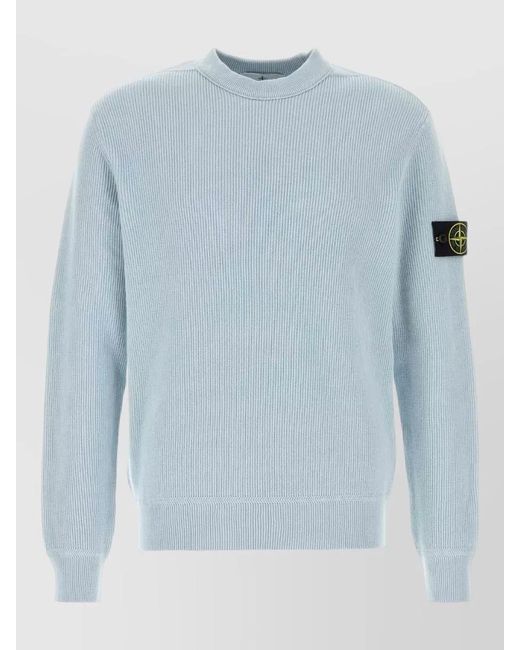 Stone Island Blue Cotton Crew Neck Sweater Long Sleeves for men