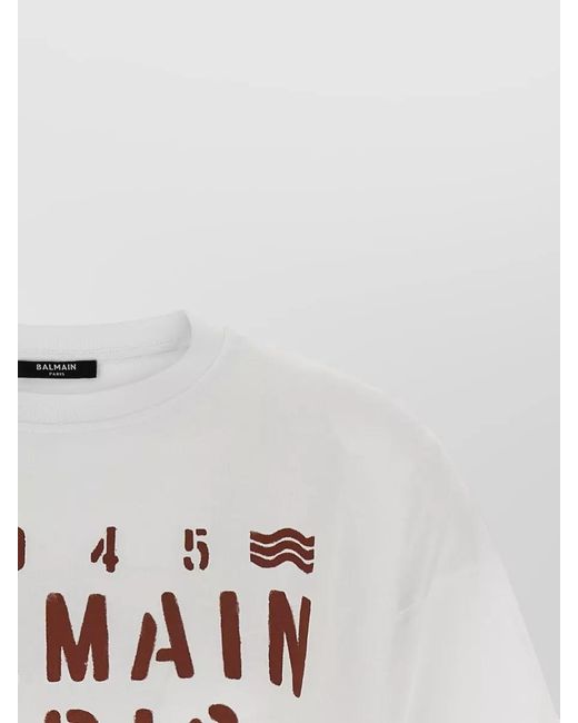 Balmain Multicolor Plage Motif Cropped Crew Neck T Shirt