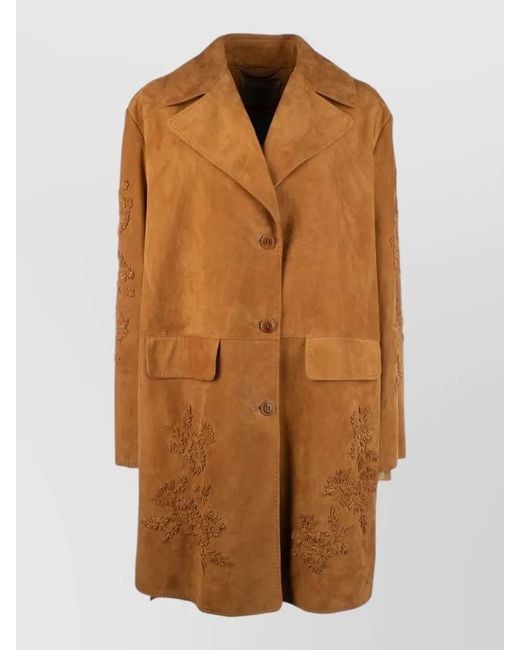 Ermanno Scervino Brown Leather Jacket Long Cut Notched Lapels