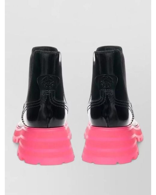 McQueen Pink Leather Platform Chelsea Boots