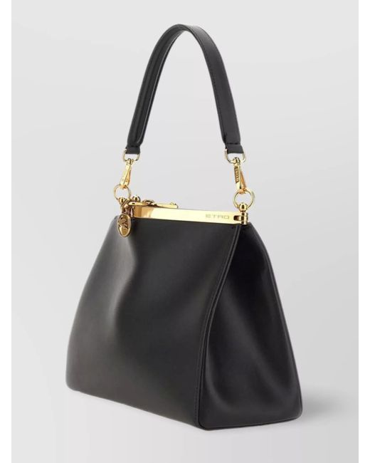 Etro Black Vela Medium Leather Shoulder Bag