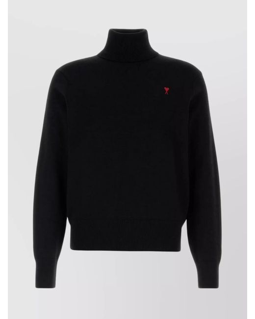 AMI Black Wool Sweater With Turtleneck And Ribbed Finish for men