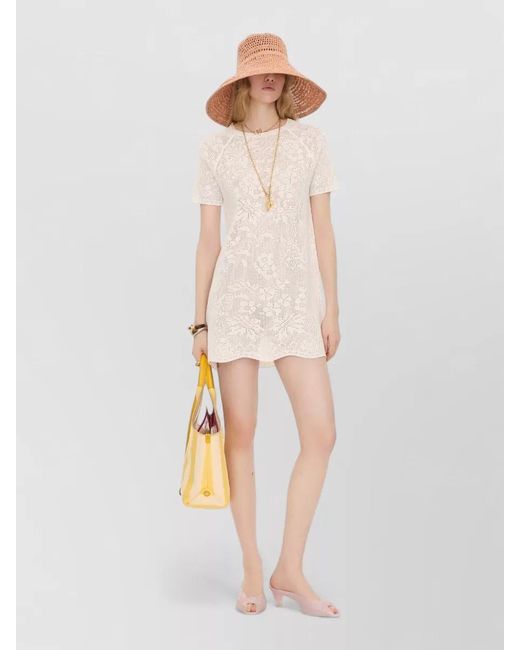 Chloé White Crochet Floral Knit Short Dress Semi Sheer