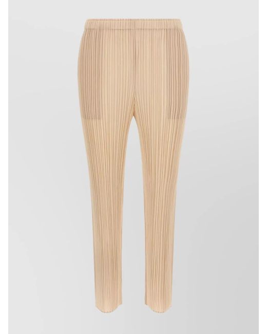 Pleats Please Issey Miyake Natural Polyester Slim-Fit Trousers