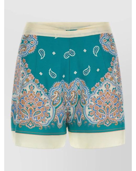 Pinko Blue Merengue Tie Waist Paisley Beach Shorts