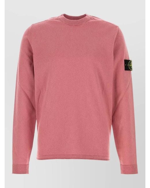 Stone Island Pink Cotton Crew Neck Sweater Long Sleeves for men